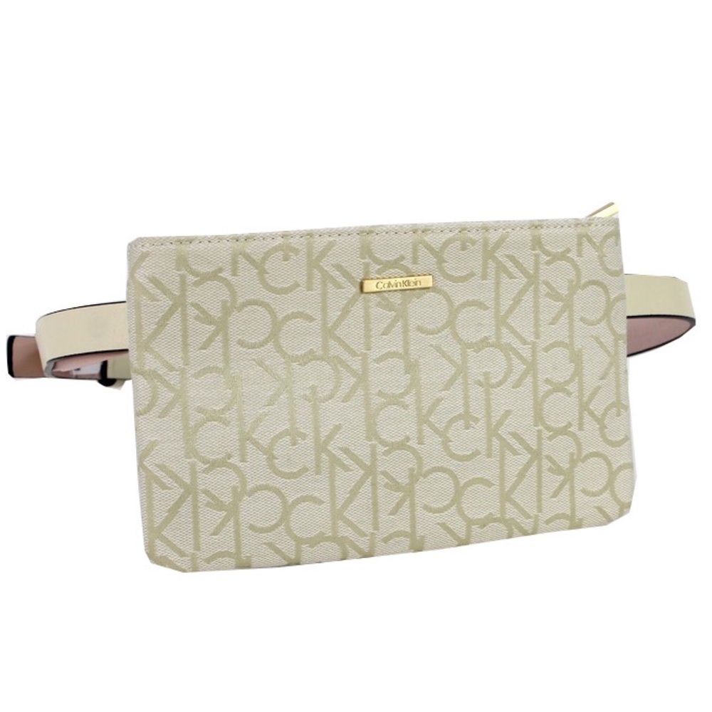 CK Calvin Klein Zip Top Belt Bag, Ivory Size L